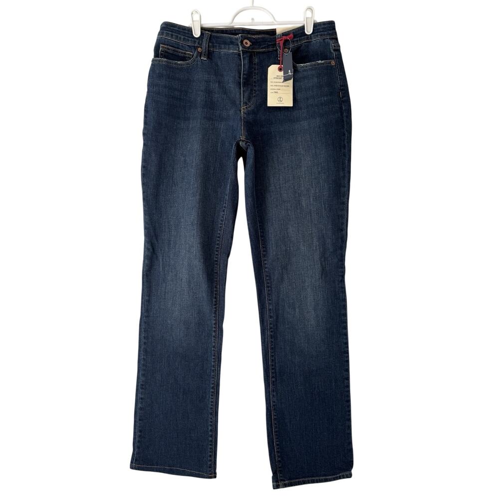 Lands End Mid Rise Straight Jeans Women's Size 10 32x32 Dark Wash Stretch NWT
